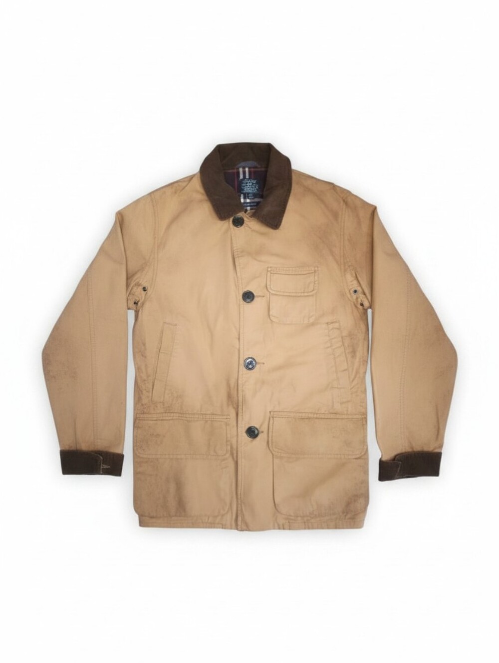 J. CREW Vintage Barn Jacket | Tan w/Brown Trim Plaid Lining Men's XS /Unisex S/M - Picture 4 of 15